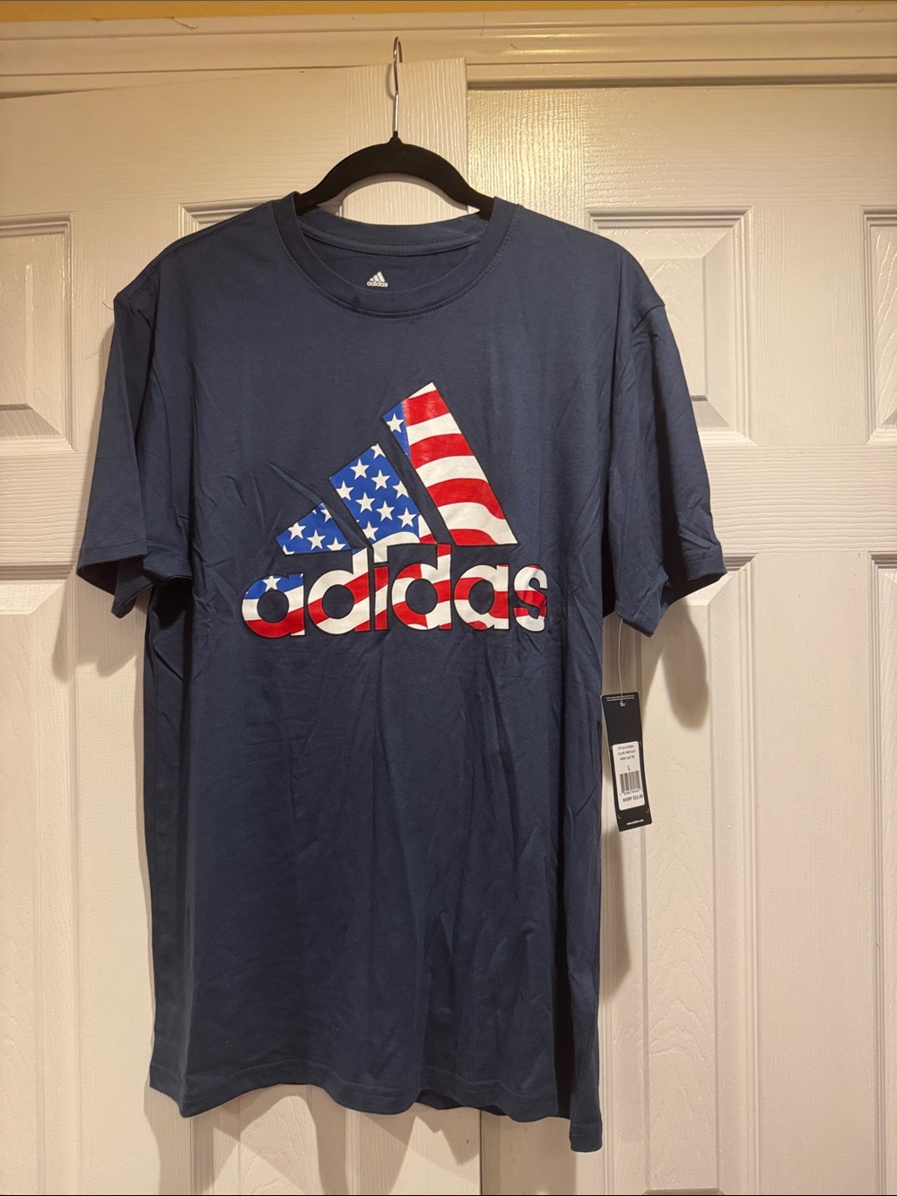 adidas Navy Short-Sleeve Tee with American Flag Logo